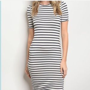 Short Sleeve Navy Stripped Bodycon Jersey Dress